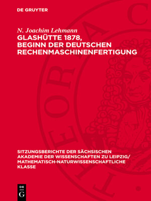 cover image of Glashütte 1878, Beginn der Deutschen Rechenmaschinenfertigung